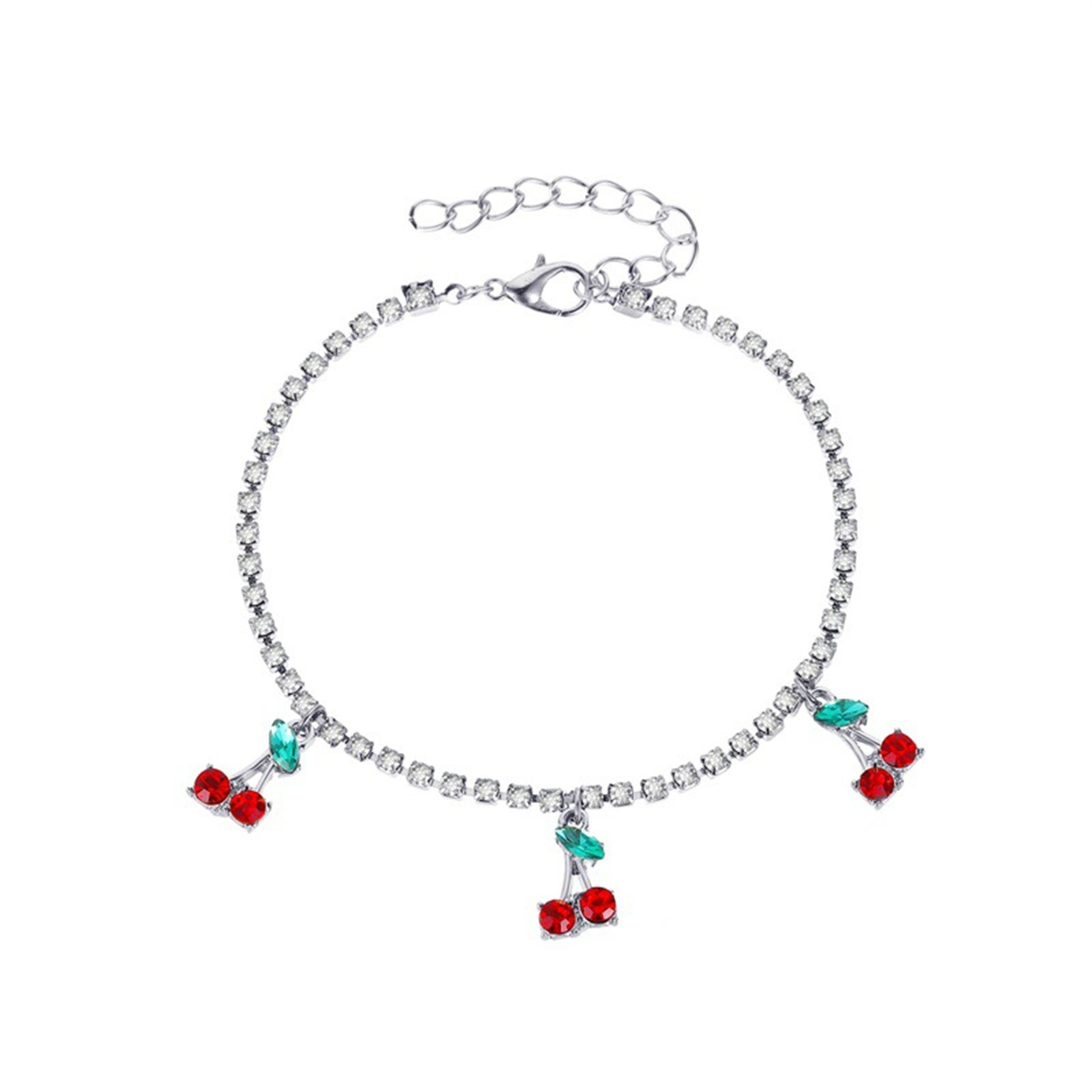 thumbnail image 2 of Rhinestone Anklet Pulseras Tenis Cadena Cereza Pulsera Cristal Anklet Pie Cadena Pulsera Cristal Brazalete Rhinestone Boda Nupcial para Mujeres Joyería del Cuerpo, 2 of 2